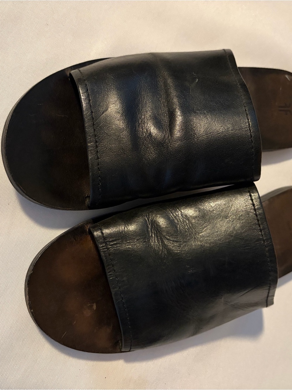 Frye Black Leather Slide Sandals